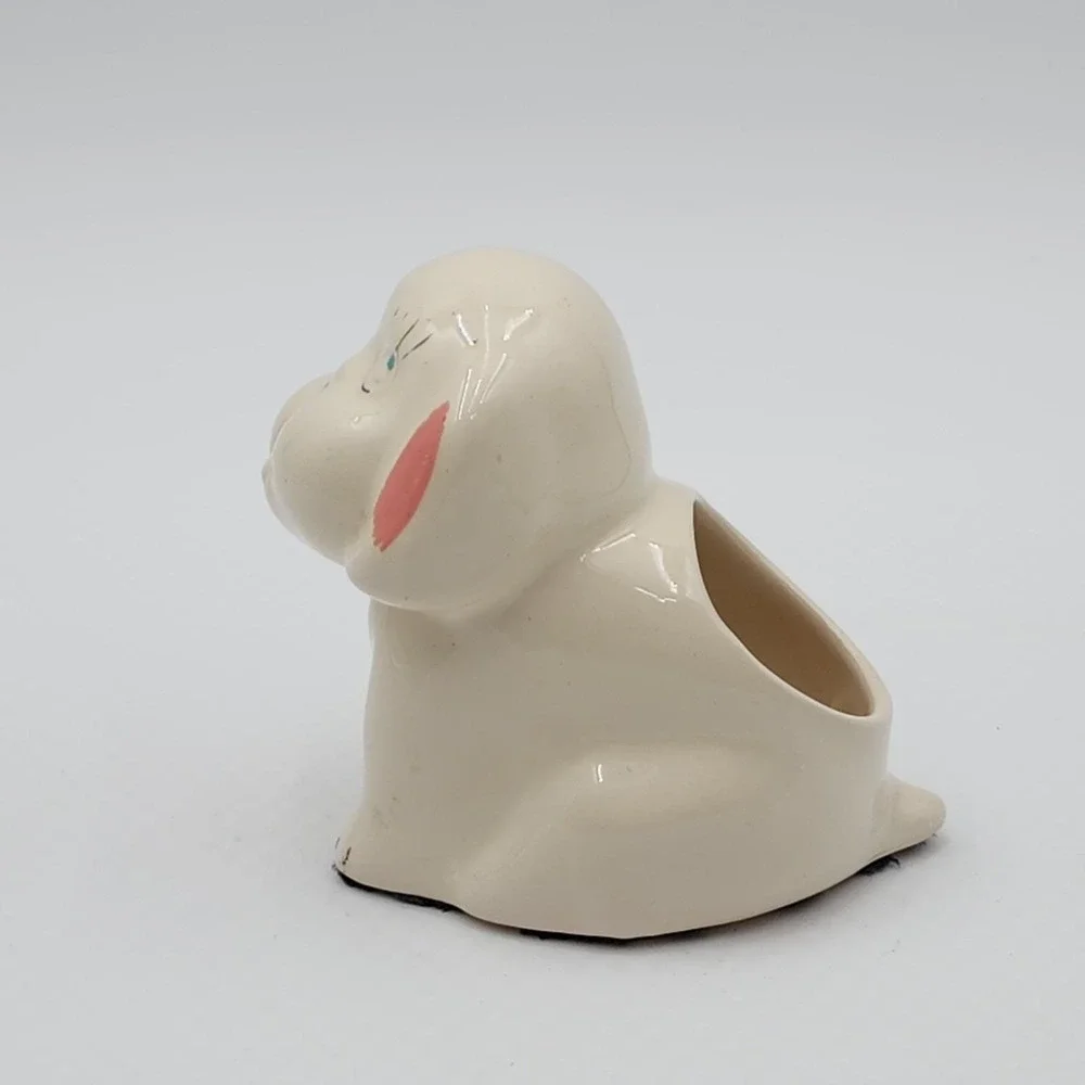 Block California Pottery Puppy Dog Open Eyes Planter Cotton Ball Dispenser 1940s